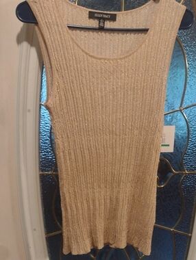 Ellen Tracy Sleeveless Metallic Ribbed Shift Dress - Gold